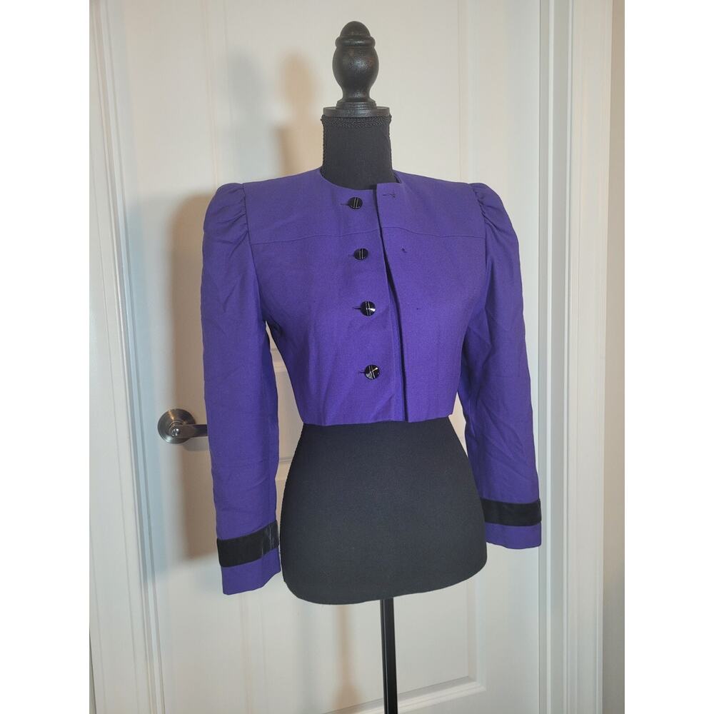 Lanvin Paris Bolero Vintage Purple And Black Cropped Womens Blazer With Velvet